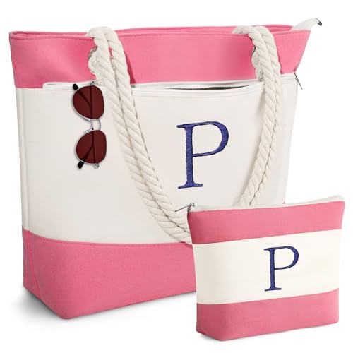YOOLIFE Beach Bags for Women - Travel Canvas Beach Tote, Pool Waterproof Bag, Travel Essentials, Gifts for Women Birthday - color: Pink, style: P