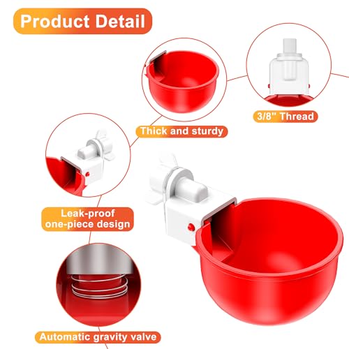 Automatic DIY Chicken Water Cup, Chicken Waterer Cups 6 Pack | Chicken Flock Waterer Cups with 3/8'' Hole Saw for Bucket, Trough, Easy Install