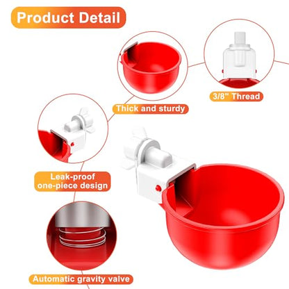 Automatic DIY Chicken Water Cup, Chicken Waterer Cups 6 Pack | Chicken Flock Waterer Cups with 3/8'' Hole Saw for Bucket, Trough, Easy Install