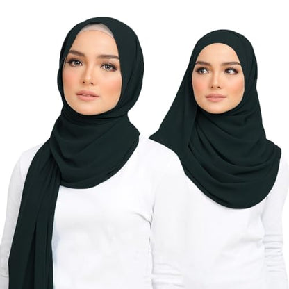 Premium Chiffon Hijab Head Scarf Shawl Wrap for Muslim Women Lightweight - color: Blackish Green