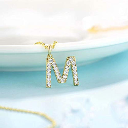 Tarsus Initial Cubic Zirconia Necklace Jewelry Gifts for Women Adjustable Chain 18" + 2" - style: Gold-M-Diamond style