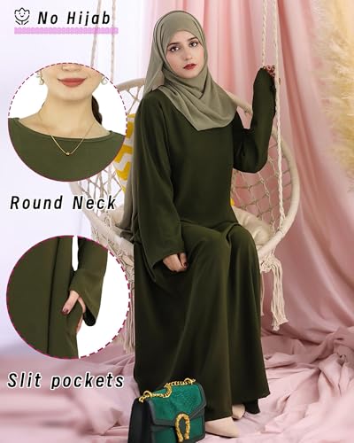 Solid Color Women Abaya Modest Muslim Prayer Robe Long Sleeve Dubai Maxi Dress Islamic Lightweight Dress - color: Armygreen, size: XX-Large