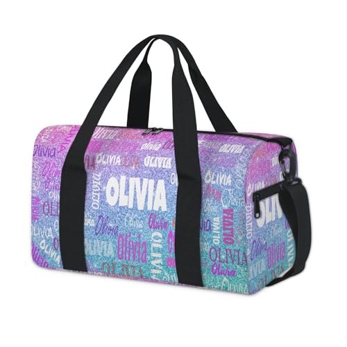 Personalized Dance Bag,Dreamy Glittery Effect, Pink with Blue | Custom Small Sport Gymnastics Weekender Sleepover Travel Duffel Bag - color: Blue Pink