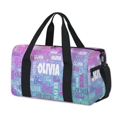 Personalized Dance Bag,Dreamy Glittery Effect, Pink with Blue | Custom Small Sport Gymnastics Weekender Sleepover Travel Duffel Bag - color: Blue Pink