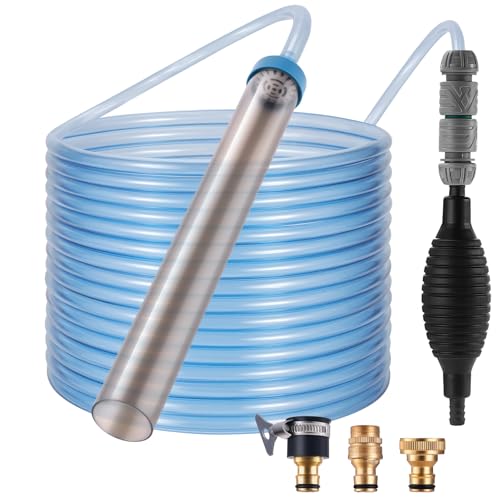 Fish Tank Vacuum Gravel Cleaner Gravel Vacuum for Aquarium，Siphon Aquarium Water Changer for Fish Tank with Four Faucet Adapter and Long Hose(50 Feet) - size: 50FT