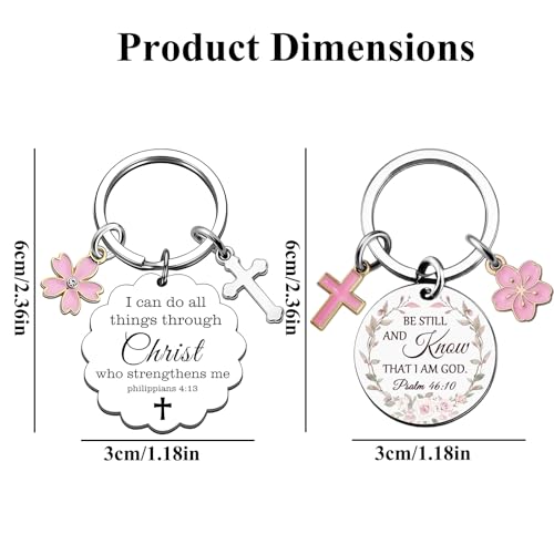 Christian Keychains for Women Faith Bible Verse Keychain, Inspirational Religious Gifts Cross Keychain Flower Charm