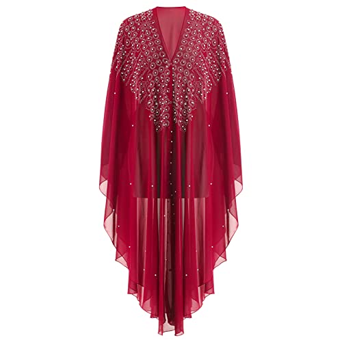 OBEEII Muslim Dress for Women Loose Batwing Sleeved Hooded Beaded Embroidery Long Abaya Dress Kaftan Abayas Islamic Robe - color: Bs05