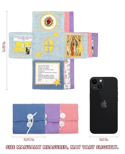 Onism Pocket Prayer Quilt with Cross, 3 Pack Spanish, Pink Blue Purple Set | Handcrafted handheld shrine, soft velvet backing, scripture verses inside, baptism keepsake for women, portable travel altar - color: 3pcs Pink、purple、blue – Large (No Pocket)