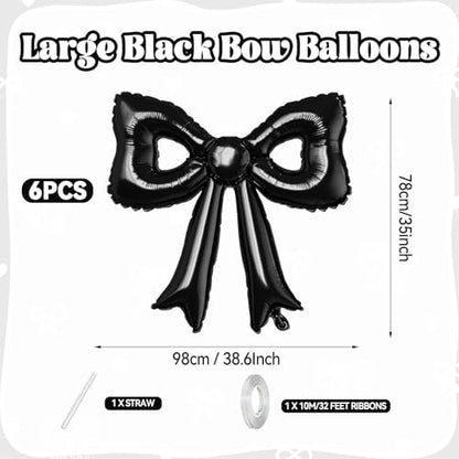 Black Bow Balloons, 6 Pcs Cutout Foil for Wedding Engagement Bridal Party - style: Hollow Bow Black
