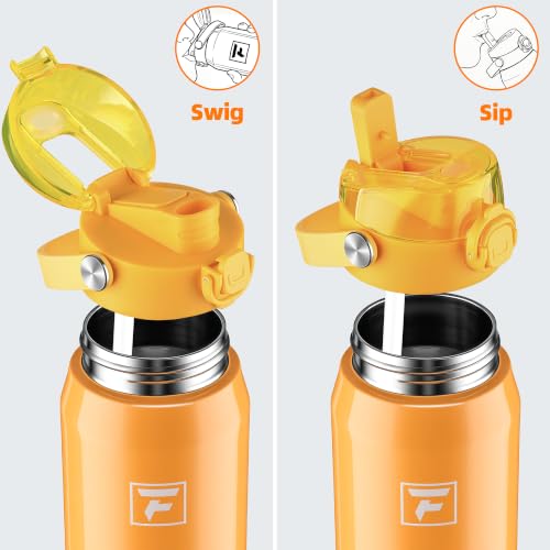 Fanhaw 24 oz Insulated Stainless Steel Water Bottle with 2-in-1 Straw& Chug Lid, Leakproof Wide Mouth Vacuum Bottle for School, Sports, Kids, Teens& Adults, Back to School Essentials (Saffron Yellow) - color: Saffron Yellow