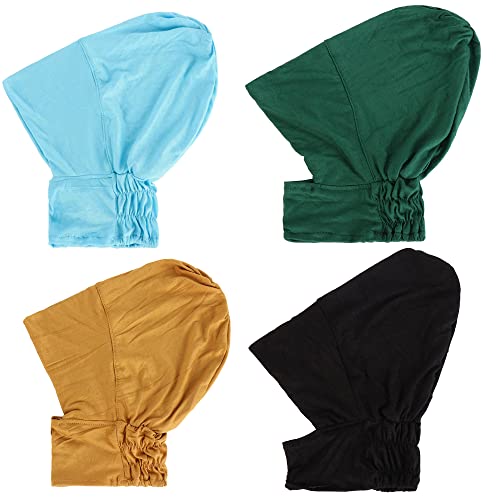 4pcs Muslim Inner Cap Stretch Turban Bonnet Underscarf Full Cover Hijab Neck Cover Head Wear - color: Blue Green Yellow Black