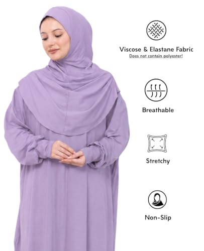 Prien Prayer Dress For Women, Cotton Muslim Abaya, Soft Hijab, Elegant Turkish Islamic Wear For Eid, Ramadan, Umrah, Hajj - color: Lilac