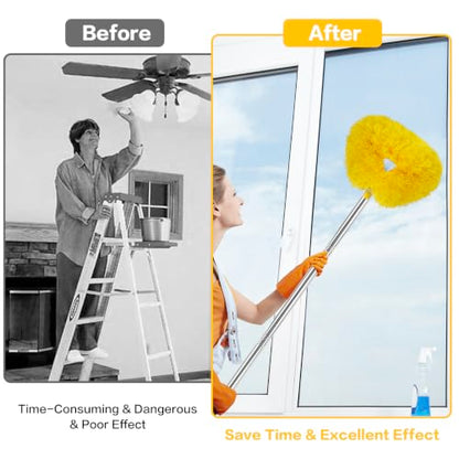 Ceiling Fan Cleaner Duster Reusable Microfiber Ceiling Fan Blade Cleaner Removable Duster with Extension Pole Adjusts 13 to 49.7 Inch for Cleaning Walls Bookshelves Furniture Door Window Top (Yellow) - color: Yellow