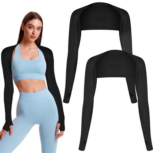 Grevosea 2 Pack Cooling Shawl Arm Sleeves UV Protection Sun Sleeves Sun Protection Arm Sleeve with Finger Hole for Women - color: Black