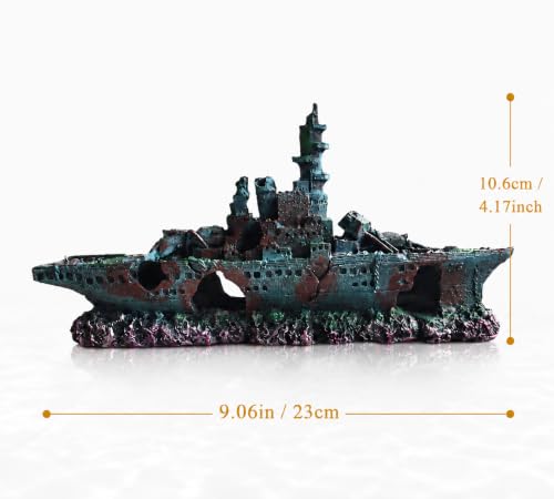 Eco-Friendly Resin Aquarium Shipwreck Decor, Realistic Sunken Ship Fish Tank Ornament, Safe Hideout & Landscaping Accessory for Betta Fish, Freshwater and Saltwater Aquariums