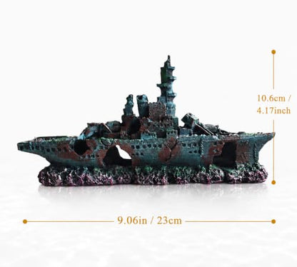 Eco-Friendly Resin Aquarium Shipwreck Decor, Realistic Sunken Ship Fish Tank Ornament, Safe Hideout & Landscaping Accessory for Betta Fish, Freshwater and Saltwater Aquariums