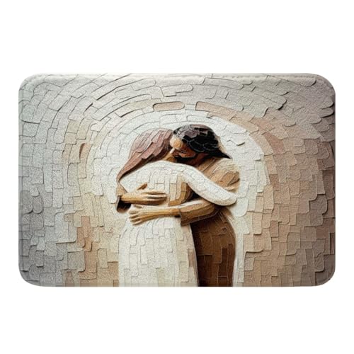 jejeloiu Prayer Bathroom Rugs for Kids Boys Girls Embracing Woman Bath Mats 16"x24" Christmas Bathroom Accessories Non-Slip Soft Shaggy Absorbent Microfiber - color: White Gray, size: 16"x24"