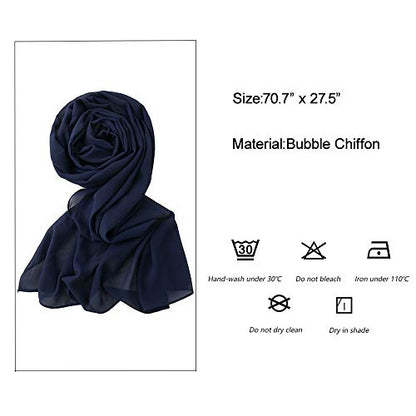 Yeieeo Chiffon Head Wraps for Women - Solid Color Fashion Bubble Chiffon Scarf Hijab - color: Navy Blue