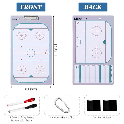 Coach Board Clipboard Premium Tactical Double-Sided Coach Marker Board with Full & Half Court Dry Erase Marker Board for Basketball Baseball Football Soccer Hockey Lacrosse & Volleyball Coahces - color: Ice Hockey