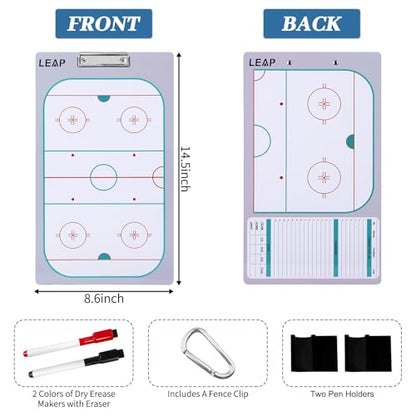 Coach Board Clipboard Premium Tactical Double-Sided Coach Marker Board with Full & Half Court Dry Erase Marker Board for Basketball Baseball Football Soccer Hockey Lacrosse & Volleyball Coahces - color: Ice Hockey
