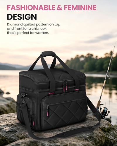 Smasrob Fishing Tackle Bag, Fish Bag (Tackle Boxes Not Included), Black | Large Lure Boxes Pocket , Extra Top Tackle Trays Pocket, for Saltwater and Freshwater - color: Black