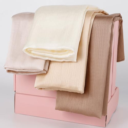 Febfim 4PCS Muslim Women Natural Wrinkle Long Satin Crepe Hijab Set Scarves Smooth Crinkle Ladies Shawl Wrap Set - color: Color 4