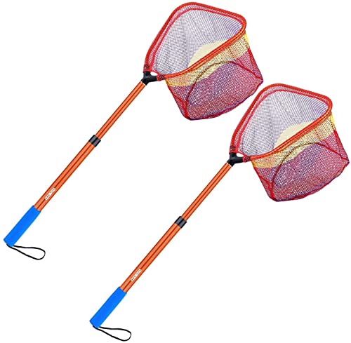Kids Fishing Net - Telescoping Bait, Minnow, and Butterfly Net With 11.4" Depth, Handle Extends to 30" for Easy Catch and Release - color: Orange-2pack