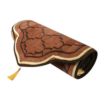haozaikeji Muslim Prayer Rug Islamic Turkish Prayer Mat Thick Soft Janamaz Sajada Rug Praying Carpet for Ramadan Eid Travel - color: Brown, size: L 25.59*43.43 inch (65*110cm)