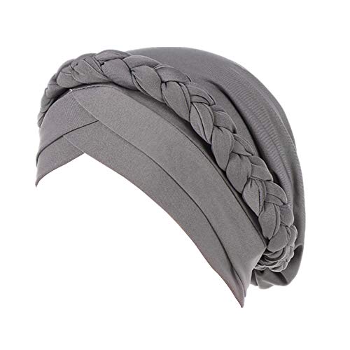 Fxhixiy Silky Braid Turban Cap for Women Cancer Chemo Beanie Hijab Headwear - color: Gray
