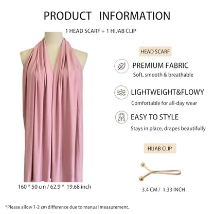 Jersey Hijab Scarf for Women,Lightweight Muslim Turban Head Scarf Modal Feel Hijab Coverings for Prayer with Clip - color: Dark Pink