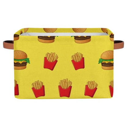 Storage Basket Burger Fries Storage Bins with Handles Polyester Storage Boxes Collapsible Nursery Baskets for Bathroom Living Room,1 Pack - size: 1 Pack