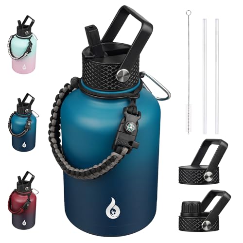 BJPKPK 50oz Insulated Water Bottle with Straw Lid Stainless Steel Water Jug - color: Vast, style: 50 Ounces