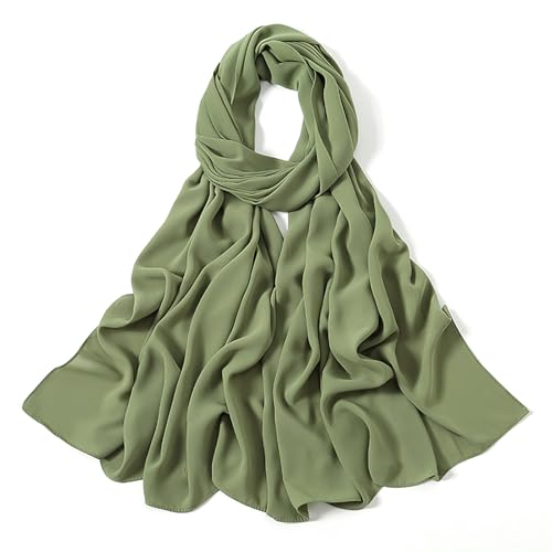 Heavy Not Easily See Through Long Chiffon Hijab Scarf for Women, Amazing Smooth Muslim Head Scarves - color: Olive Green
