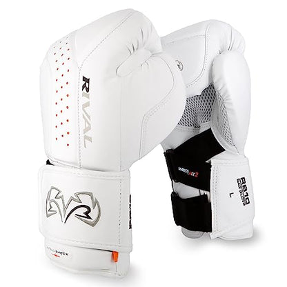 RIVAL Boxing RB10 Intelli-Shock Bag Gloves, Hook and Loop Closure - Ergonomic Fit, 1.25” of Closed Cell Foam for Intense Bag Use - color: White, size: Medium