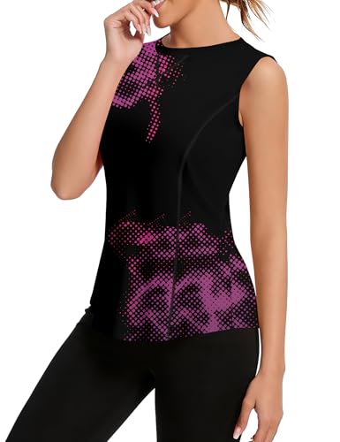 Avoogue Womens Tank Tops Sleeveless Workout Tank Tops Quick Dry UPF 50+ Sun Athletic Shirts Running Gym Yoga Baseball Clothes - color: Black Polka Dots, size: Large