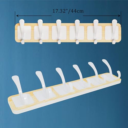 SKOLOO Coat Rack Wall Mount - Scandi-Style Wooden Carved-Block Coat Hook,Pack of 2, Wall Coat Hanger with 6 Hooks for Hanging Coats, Hats, Clothing, Scarfs, Natural & White - color: White on Natural