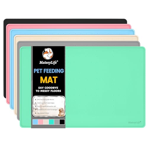 MateeyLife Dog & Cat Food Mat - Waterproof, Nonslip Dog Bowl Mats with Raised Edges, Silicone Matt Tray for Messy Drinkers, 22"x14", MintGreen - color: Green, size: 22''×14''