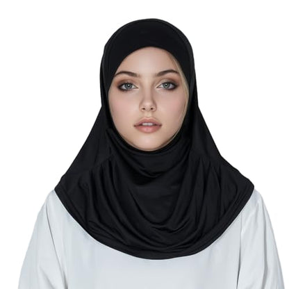 Solid Color Hijab for Women Muslim Prayer Scarfs for Women Women's Instant Hijab Modest Islamic Khimar - color: Black