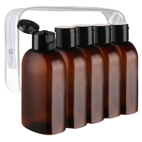Cosywell 5pcs 3.4oz TSA Approved Amber Travel Bottles for Toiletries - style: C-Brown-5pack