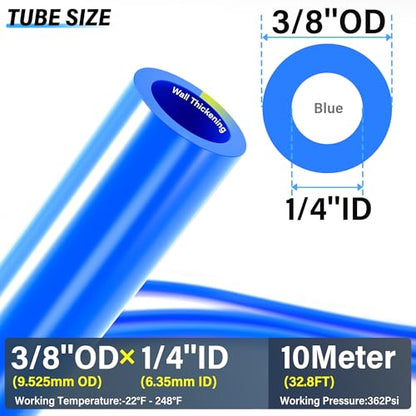 TAILONZ PNEUMATIC Air Line 3/8 inch od Blue Pneumatic Nylon Tube 32.8ft Air Brake Tubing Nylon Hose - color: Blue-Nylon, size: 3/8'' OD/32.8ft/10m