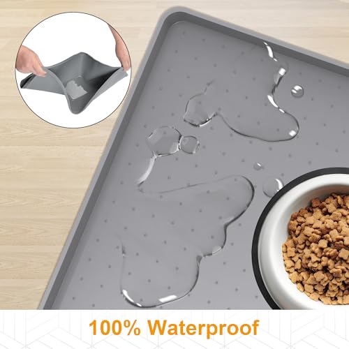 Mofason Pet Food Mat Waterproof Dog Mat 24”x16” Large – 0.5” inch Raised Edge,Pet Silicone Feeding Placemat Water Bowl Tray for Floors, Nonslip Washable Dog Mat for Food and Water