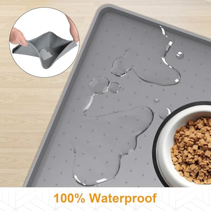 Mofason Pet Food Mat Waterproof Dog Mat 24”x16” Large – 0.5” inch Raised Edge,Pet Silicone Feeding Placemat Water Bowl Tray for Floors, Nonslip Washable Dog Mat for Food and Water