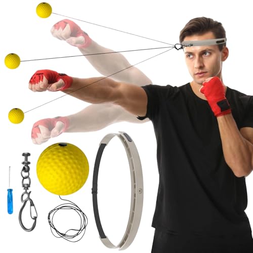 Boxing Reflex Ball, Wearable Fitness Gear, 6in Training Reaction Tool, Silicone Headband Material SPU Detail, Boxing Ball with Adjustable Strap, Living Room Bedroom Gym Men Women Teens Use - color: yellow soft ball
