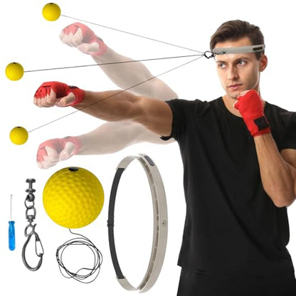 Boxing Reflex Ball, Wearable Fitness Gear, 6in Training Reaction Tool, Silicone Headband Material SPU Detail, Boxing Ball with Adjustable Strap, Living Room Bedroom Gym Men Women Teens Use - color: yellow soft ball