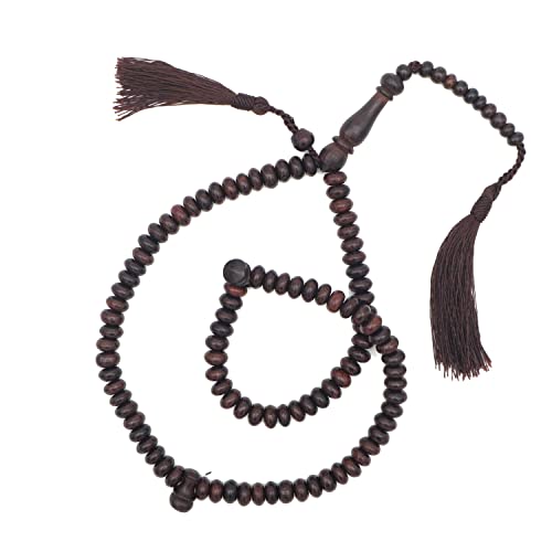Prayer Beads - 9mm 99-Bead Flat Oval Tamarind Tasbih with Matching Dark Brown Tassels and 10-bead Counter