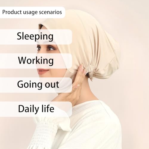 Hijab Beanies Cap Undercaps Slouchy with Elasti Non-Slip Caps Under Scarf for Women - color: White + Light Khaki
