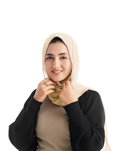 Hijab for Women Premium Chiffon Hijab Rhinestone Hijab Scraf for Women Muslim - color: Cream