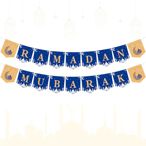 Ramadan Decorations Ramadan Mubarak Decor Pre-Assembled Mubarak Eid Kareem Muslim Banner Sign Ramadan Decorations for Home Fireplace Indoor Wall Party Supplies