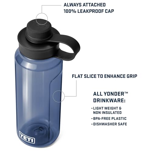 YETI Yonder Water Bottle with Yonder Tether Cap, Lightweight, Leakproof and BPA-Free - color: Navy, size: 34 Ounces