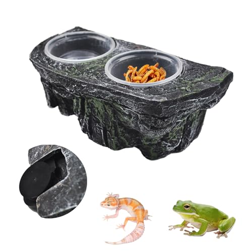 PINVNBY Reptile Feeding Ledge with Suction Cups,Crested Gecko Feeder Ledges with 2 Pcs Water & Food Bowls Double Lizard Dish Bearded Dragon Tank Accessories for Geckos Chameleon Spider Snake - size: 【1 PCS】